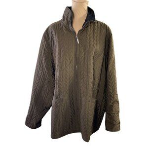 Avenue Women's Quilted Caot Olive Green Mock Neck Full Zip Jacket 22/24